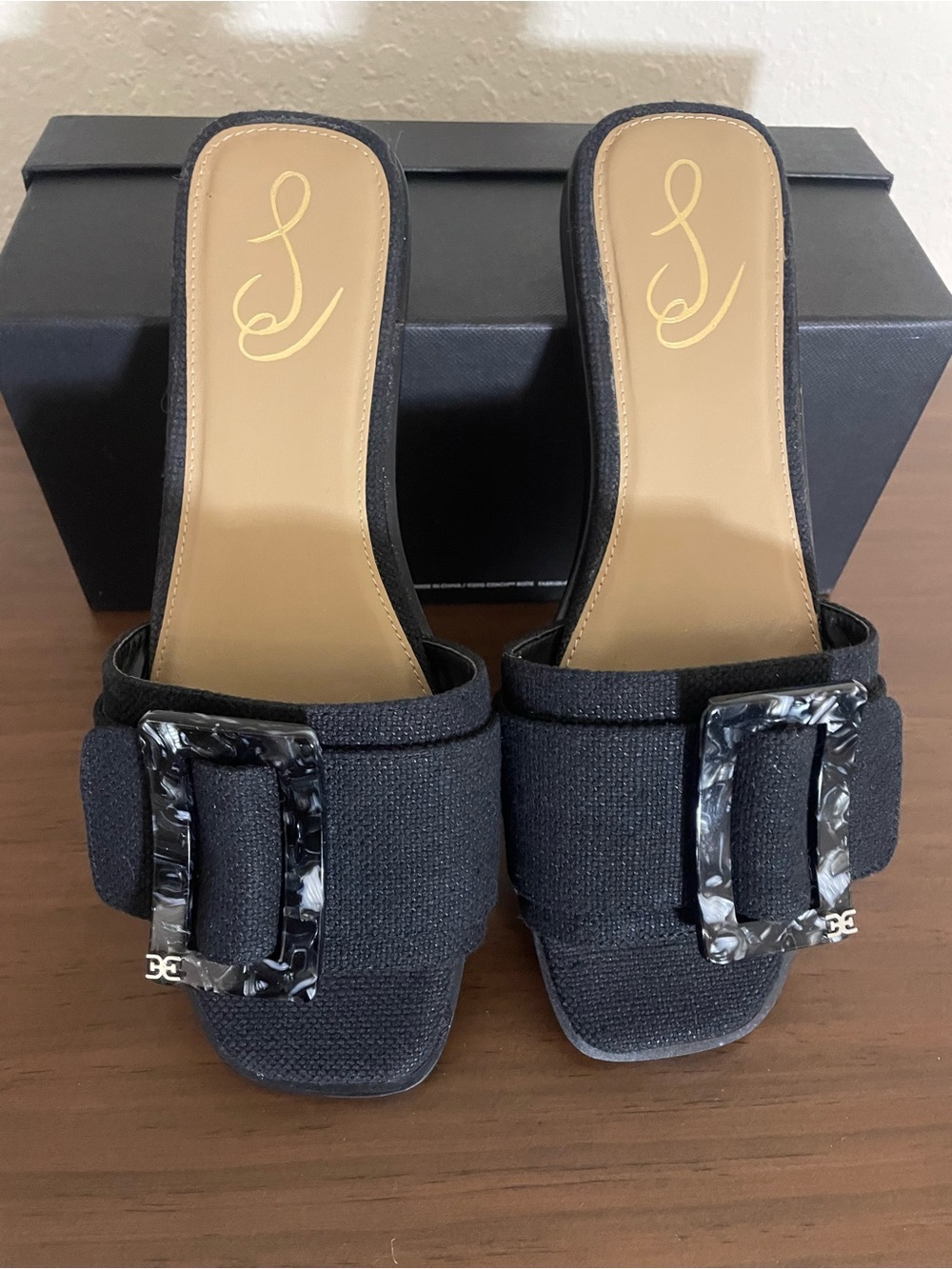 Sam Edelman Black Slide Sandals with Decorative Buckle